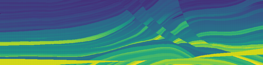 P-wave velocity in the declared Marmousi II geological model