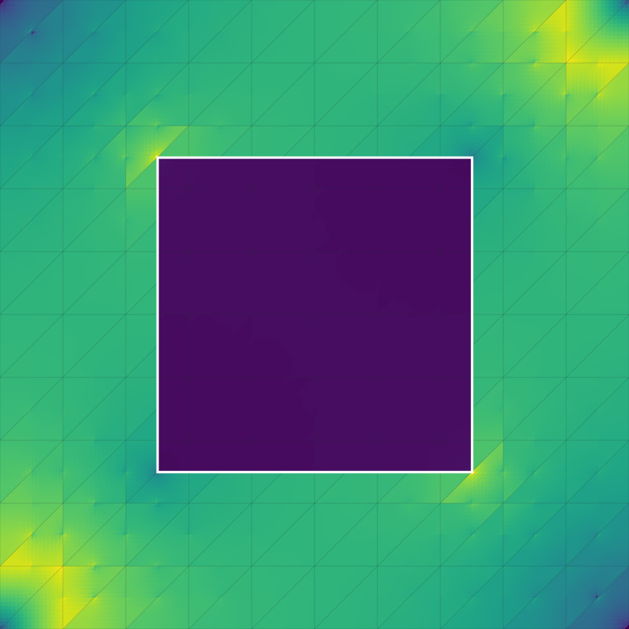 Computed Darcy flux magnitude bypassing a low-permeability obstacle