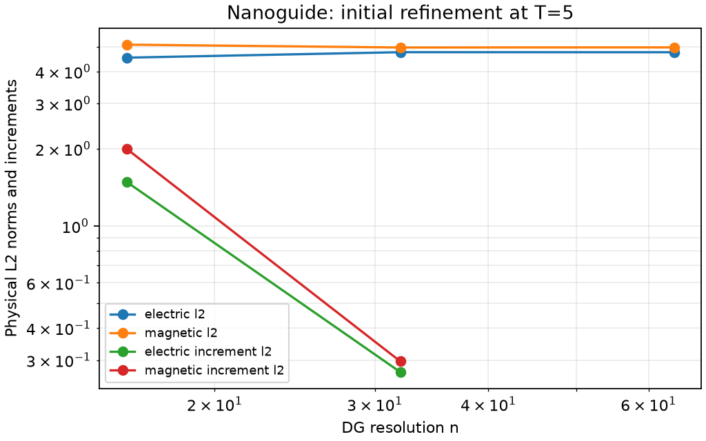 Maxwell nanoguide: independent DG study